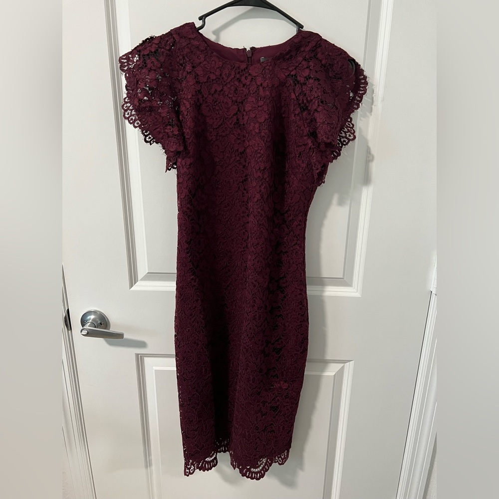 Vince Camuto Burgundy Lace Midi Dress